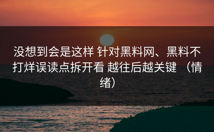 没想到会是这样 针对黑料网、黑料不打烊误读点拆开看 越往后越关键 （情绪）