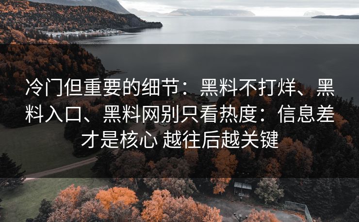 冷门但重要的细节：黑料不打烊、黑料入口、黑料网别只看热度：信息差才是核心 越往后越关键
