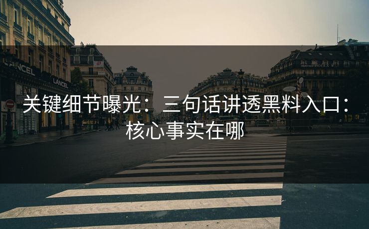 关键细节曝光：三句话讲透黑料入口：核心事实在哪