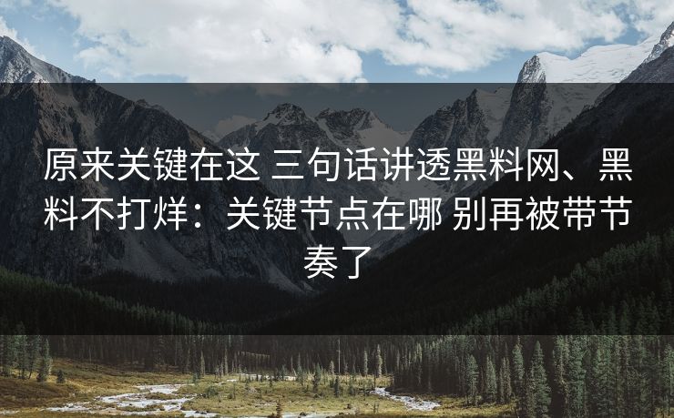 原来关键在这 三句话讲透黑料网、黑料不打烊：关键节点在哪 别再被带节奏了