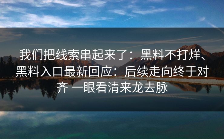 我们把线索串起来了：黑料不打烊、黑料入口最新回应：后续走向终于对齐 一眼看清来龙去脉